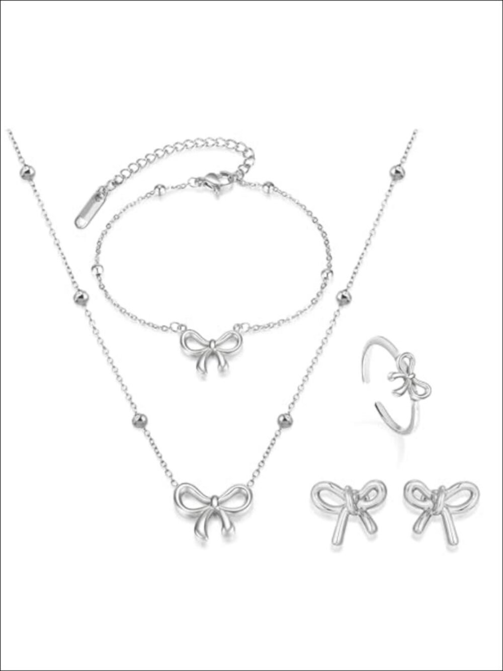 Bow Jewelry Set Pendant Necklace Earrings Bracelet Christmas Gift